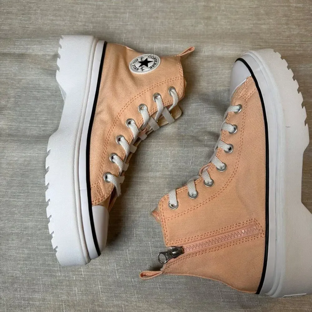 Converse Women Peach Canvas Chuck Taylor Lift Hi Platform Sneakers Size 7